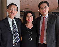Professor Ming-Han Li, Barbara Deutsch and Associate Professor Jun-Hyun Kim posing together during the LAnniversary event,.